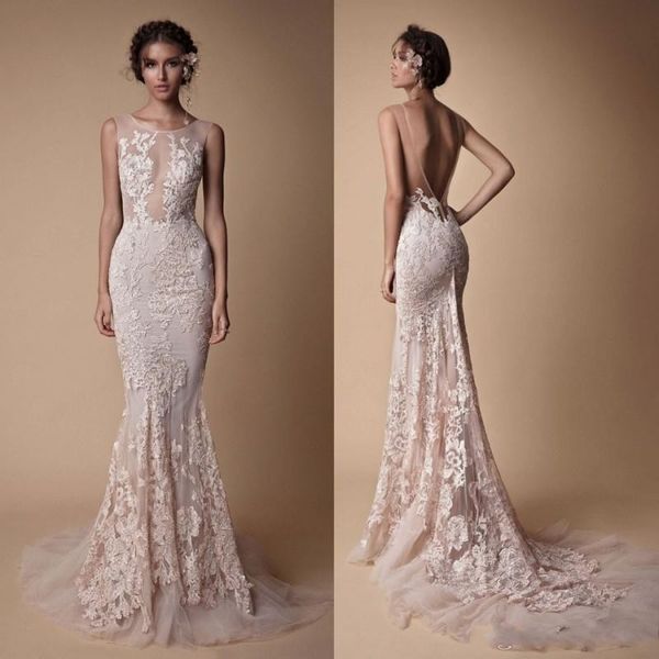 

Berta Bridal Русалка Спинки Свадебные Платья 2019 Jewel Декольте Полный Кружева Аппликация