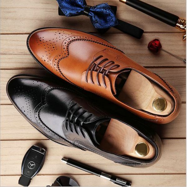 

vintage retro british brogue shoes mens casual shoes men genuine leather formal business men oxfords dress le-30, Black