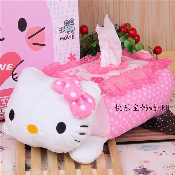 

kawaii lace plush hello kiy tissue cover case seating cartoon pink tissue box holder paper pumping napkin storage box
