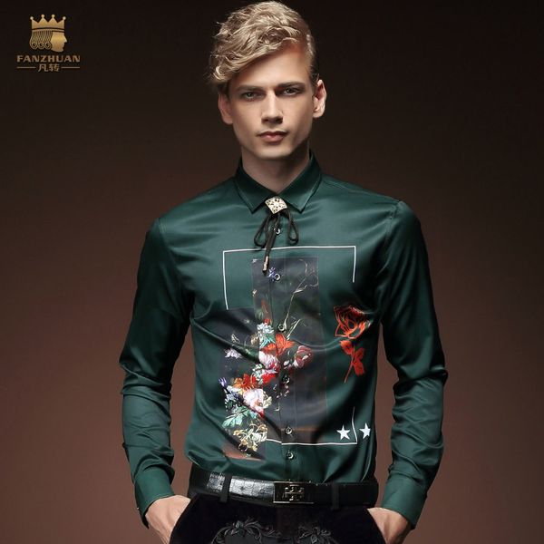

fanzhuan new fashion autumn casual personality male long sleeved green mens shirt korean slim tide 502035 fanzhuan, White;black