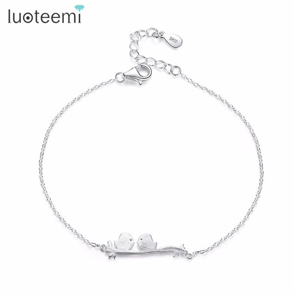 

luoteemi thin link chain bracelet 925 sterling silver minimalist bird animal women bracelets & bangles factory wholesale jewelry, Black