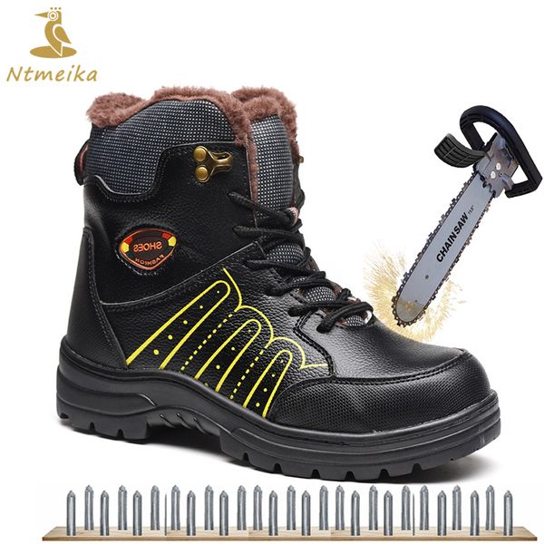 

plus size 38-45 men work safety shoes steel toe insole winter leather work boots for men breathable wear-resisting safety boots, Black