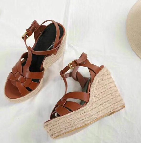 

2023 sandal the new fabric is made of high sheepskin hemp cord leather full package 3 color and high .5cm size 35-41, Black