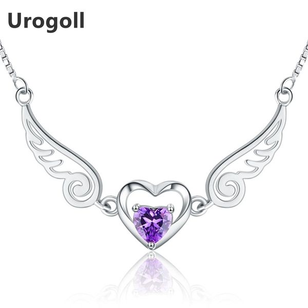 

angel wings necklace 925 sterling silver jewelry romantic purple crystal heart necklaces for women fine jewelry gifts
