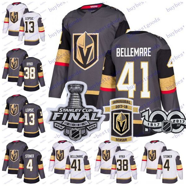 

2018 stanley cup vegas golden knights 41 pierre-edouard bellemare 38 tomas hyka 13 brendan leipsic 4 clayton stoner inaugural season jerseys, Black;red