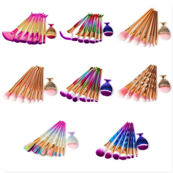 

8pc profe ional mermaid rainbow makeup bru h et big fi h tail foundation powder bru he kit with pla tic handle ynthetic hair