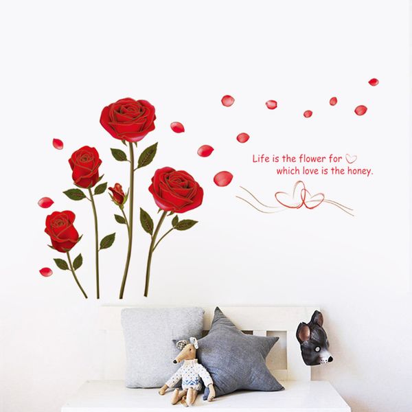 Acheter Autocollant Mural Vie Rose Rouge Est La Fleur Citation Mur Sticker Mural Decal Accueil Chambre Art Décor Bricolage Romantique Décoration De