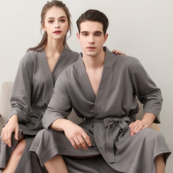 

women sleep robes nighties long sleeve solid kimono robe nightgown spa bathrobe sleepwear dressing gown female male homewear, Black;red