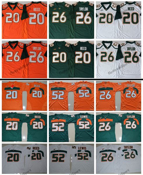 

2018 new miami hurricanes 26 sean taylor 52 ray lewis 20 ed reed college football jerseys mens home sean taylor university football shirts, Black