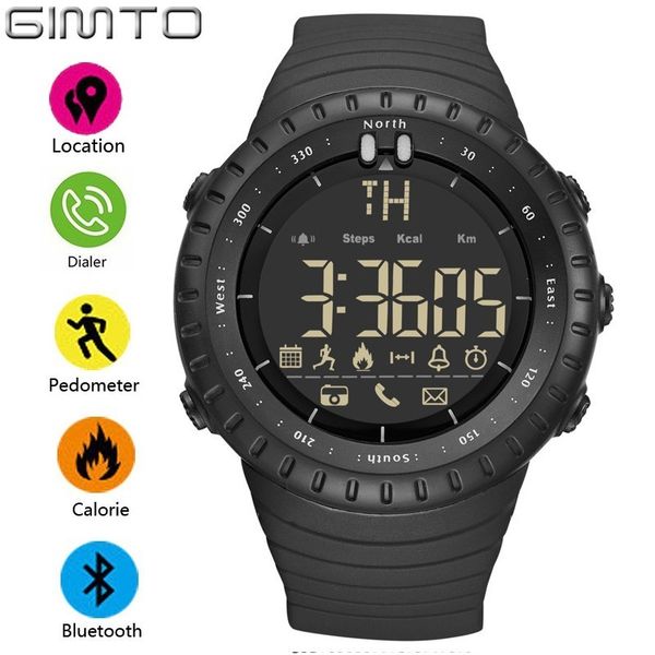 

wholesale-gimto smart watch men led eletronicos digital outdoor sport watch with pedometer satch alarm clock militar relogio bluetooth, Slivery;brown