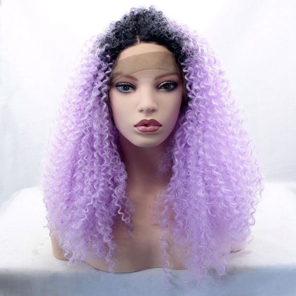 Light Putple Long Ombre Kinky Curly Wigs For Black Women Cosplay Synthetic Lace Front Wig Heat Resistant Wigs Dark Root Purple Ombre Hair Canada 2019