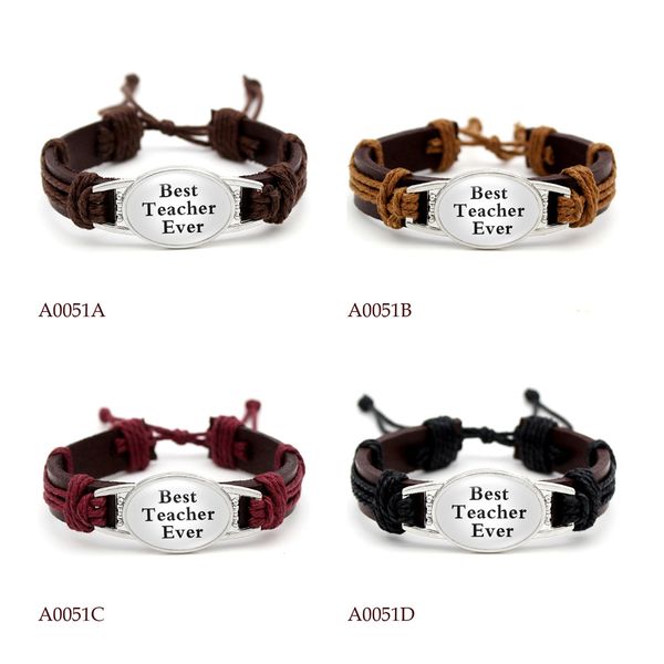 

teacher ever leather bracelet adjustable leather cuff bracelet kids student for teacher gift, Red;brown