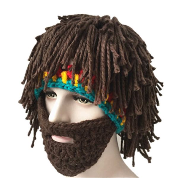 

crochet bob marley reggae hip hop style cosplay cap handmade menrasta hat with beard jamaica beanie knit novelty hiking warm cap, Black;white