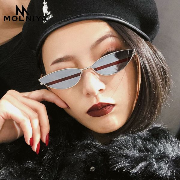

molniya 2018 small sunglasses women fashion red cat eye sun glasses for women summer accessories metal frame candy color, White;black