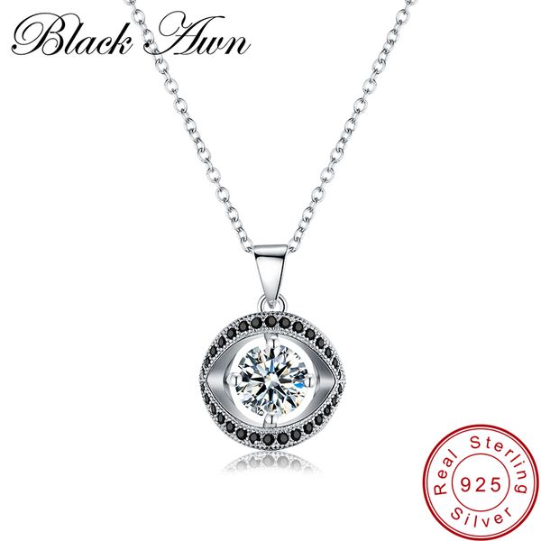 

black awn] 925 sterling silver jewelry trendy eye necklace for women silver 925 jewelry female necklaces pendants p066