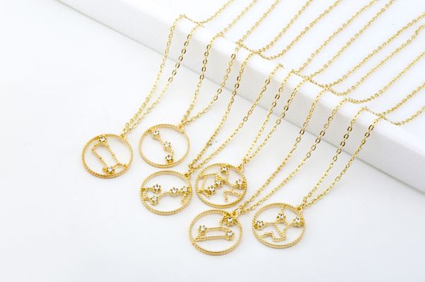 Collana popolare di moda placcata in oro 12 costellazioni Segno zodiacale Collana con pendente Gioielli Regalo di Natale spedizione gratuita