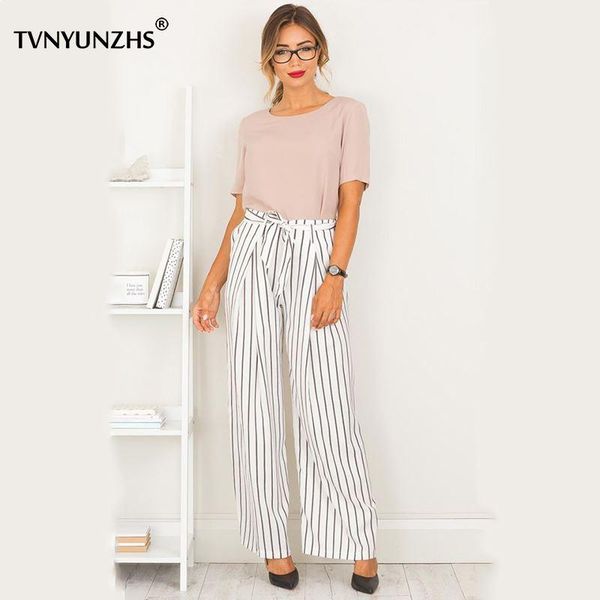 Compre 2018 Mujeres De Verano Patron De Rayas Blancas Pantalones
