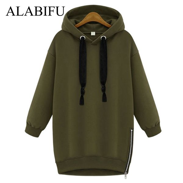 ALABIFU Langes Herbst-Winter-Kleid 2018 Damen BF Hoodies Sweatshirts Kleid Lässiger Reißverschluss Plus Size Harajuku-Jackenmantel Damen