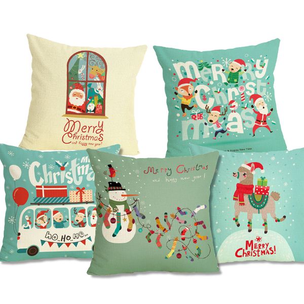 Merry Christmas Pillow Case Snow Man Fox Deer Xmas Santa Claus