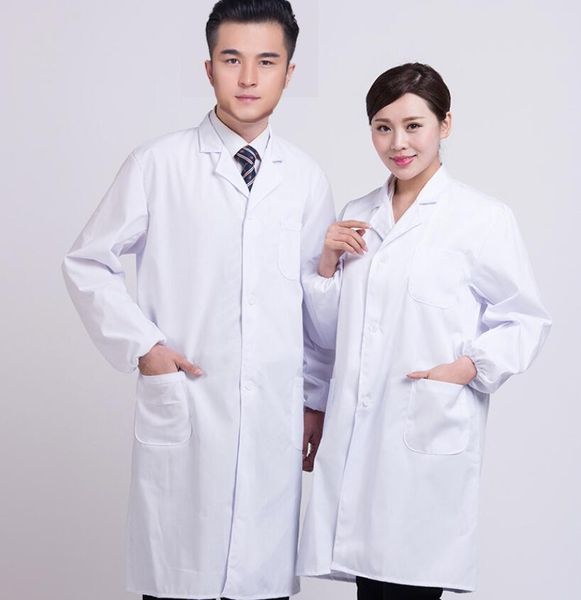 

women men long sleeve white uniform nurse doctor scientist laboratory school lab coat work wear clothing, Black;white