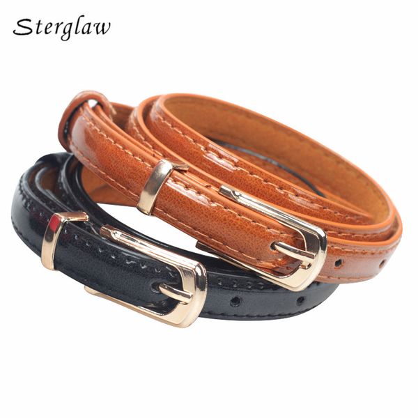 

fashion time-limited real pu paint leather belts for women dress 2018 female pinceis belt thin skinny waist j208, Black;brown