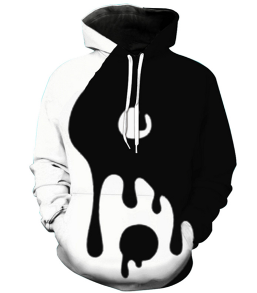 

fashion women/men black white simple harajuku style funny 3d print casual hoodies plus size kk565