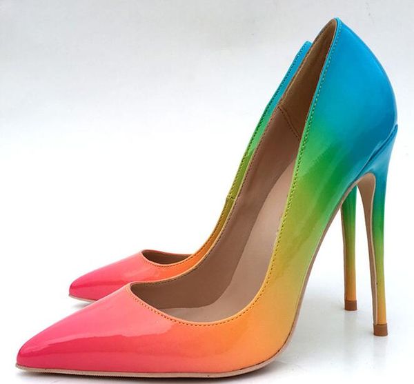 

Женщины насосы красочные обувь женщина Красное дно острым носом туфли на высоких каблуках роскошный дизайнер свадебные туфли сексуальные высокие каблуки ЕС 35-44