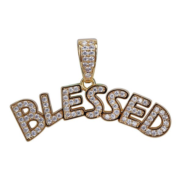 

Мужчины Iced Out BLESSED Письма Ожерелье Золото Серебро Micro Pave Кубический Циркон Хип-Хоп