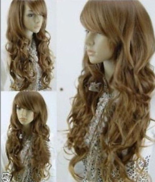 

new lady's hair cosplay fashion long wave curly blonde full like human wigs, Black