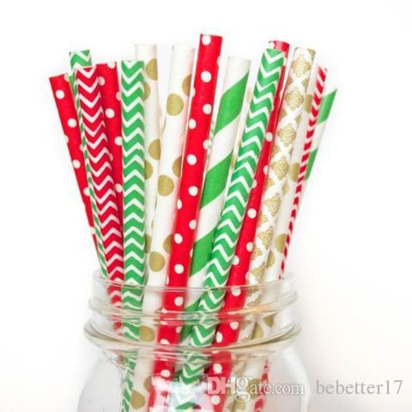 

200 piece / lot special design christmas paper straws fda certified eco-friendly soy ink print paper straws kids birthday party wedding