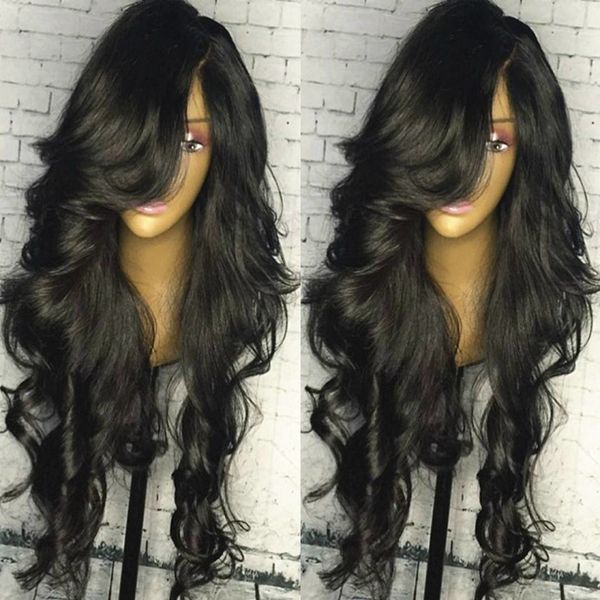 

Full lace human hair wig for black women 130 180 den ity pre plucked brazilian remy hair body wave hair wig