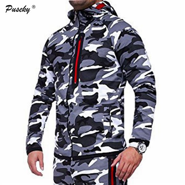 

2018 new brand fashion autumn winter hoodies men sweatshirt hip hop camouflage male hoody zipper hoodie mens camo pullover 3xl, Black