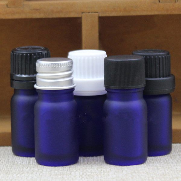 

5ml empty frosted blue glass bottle mini glass essential oil bottle with plastic lids fast shipping f1033