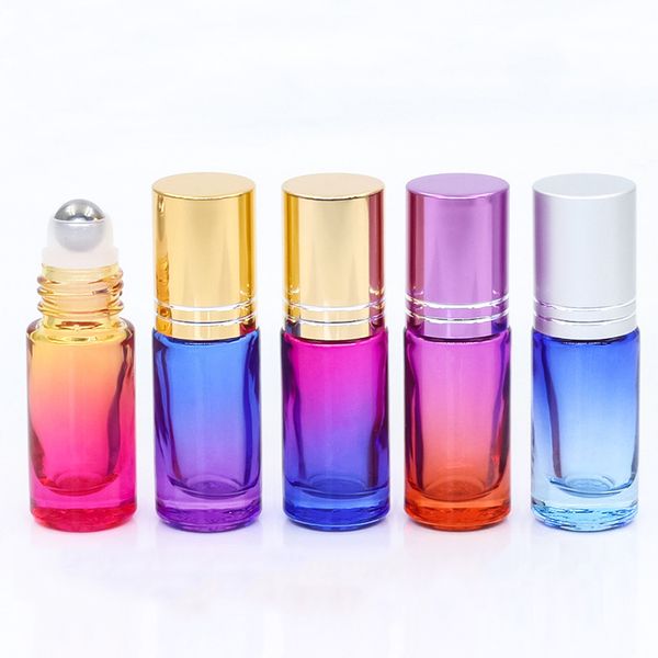 

gradient color 5ml glass roll-on bottles liquid essential oils bottle with stainless steel roller ball and aluminum film cap 200pcs