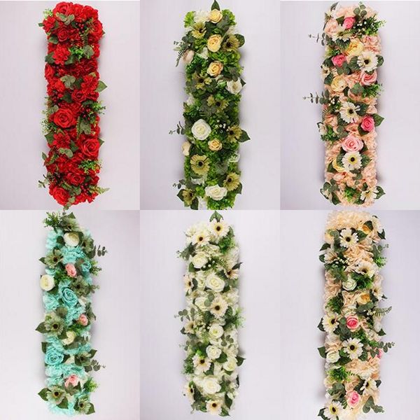 25 * 100 cm Eleganti file di fiori artificiali centrotavola per matrimoni Road Cited Flower Runner Decoration Supplies Spedizione gratuita