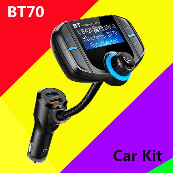 

Автомобильный комплект BT70 FM-передатчик Модулятор QC 3.0 Быстрое зарядное устройство Handsfreee Bluetooth Автомобильный комплект Радио MP3-плеер Dual USB с гнездом для AUX TF карты BC06