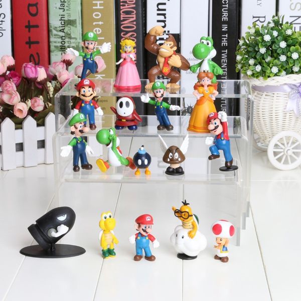 

18pcs mini super mario bros pvc action figure doll toy christmas gifts cute yoshi peach princess luigi odyssey donkey kong model dolls