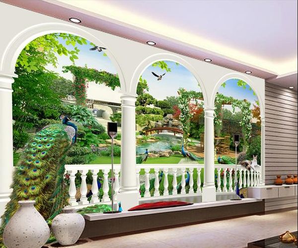 

фэнтези 3d павлин птичий дворец задний сад тв фон стены современной гостиной обои