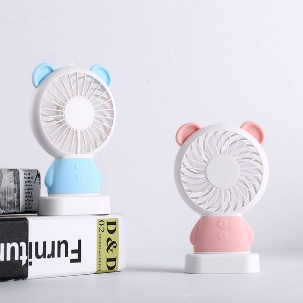

2018 hand held table fan linglong rabbit and damo bear handheld fan led lighting thin mini usb fan