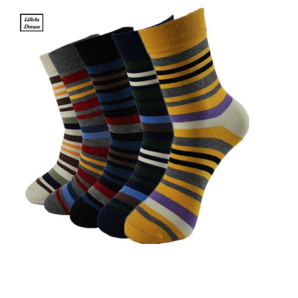 

fashion colorful socks men hit color stripes big dot jacquard filled optic combed cotton male sock business sock 5 pairs/lot, Black