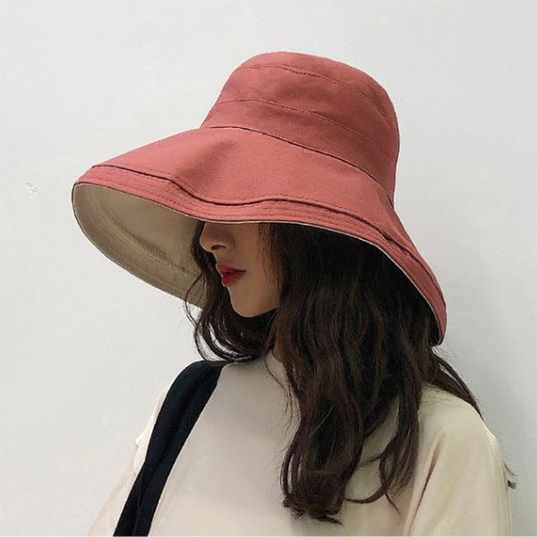 

summer new double-sided fisherman hat casual wild big sunhat ladies outdoor fashion riding seaside holiday beach sun hat, Blue;gray