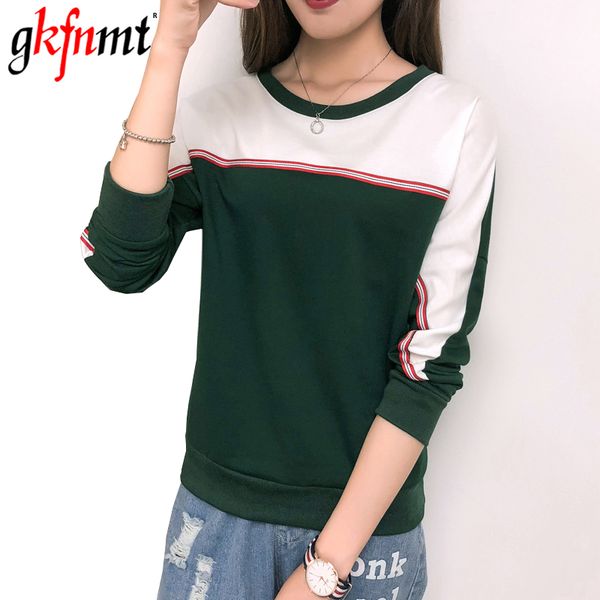 

gkfnmt autumn tshirts 2018 plus size long sleeve t shirt women patchwork tee shirt femme cotton tshirt loose haut camisetas, White
