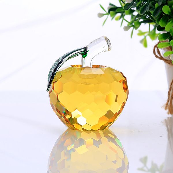 Crystal Apple presse-papier artisanat art collection cristal fruit décoratif vert