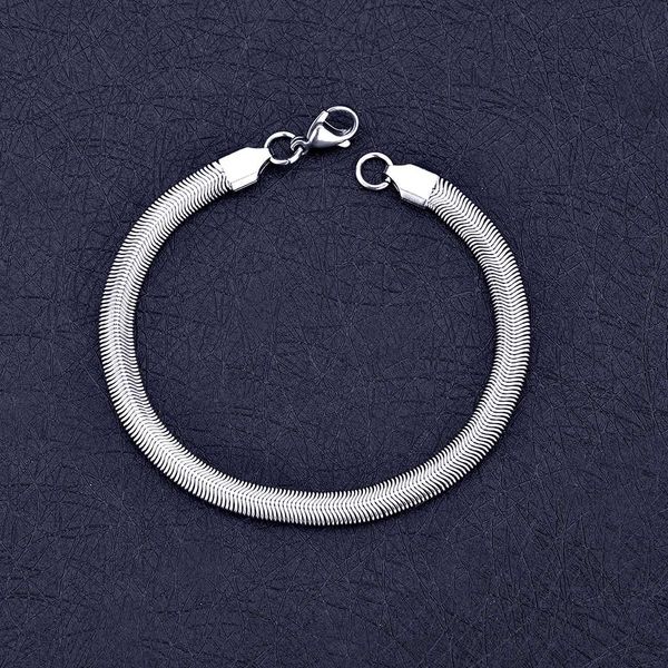 

wholesale low price 6mm stainless steel flat snake chain bracelet fashion jewelry for men and women christmas gifts, Black