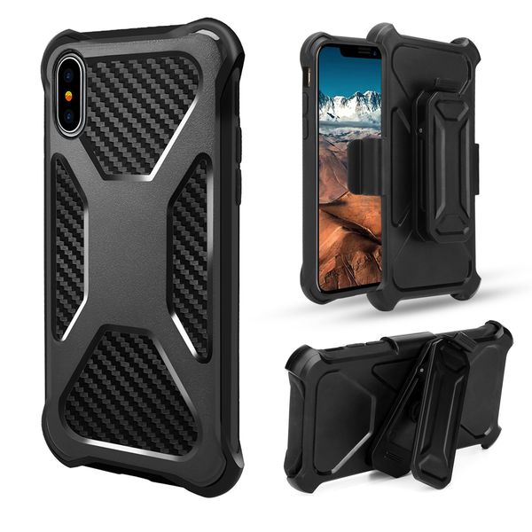 

For iphone x 6s 7 plus Hybrid Armor case Defender Carbon Cases Samsung Galaxy NOTE 8 S8 S9 Dual Protective Shockproof Shell with Clip Belt