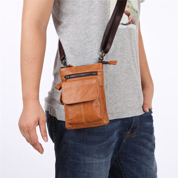 

nesitu khaki black brown chocolate coffee genuine leather mini men messenger bags phone shoulder bag male belt waist bags m8123