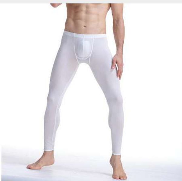 

kwan.z male thermal underwear men's long johns leggings bottom thermo elastic silky translucent pajamas ice silk vetement, Black;white