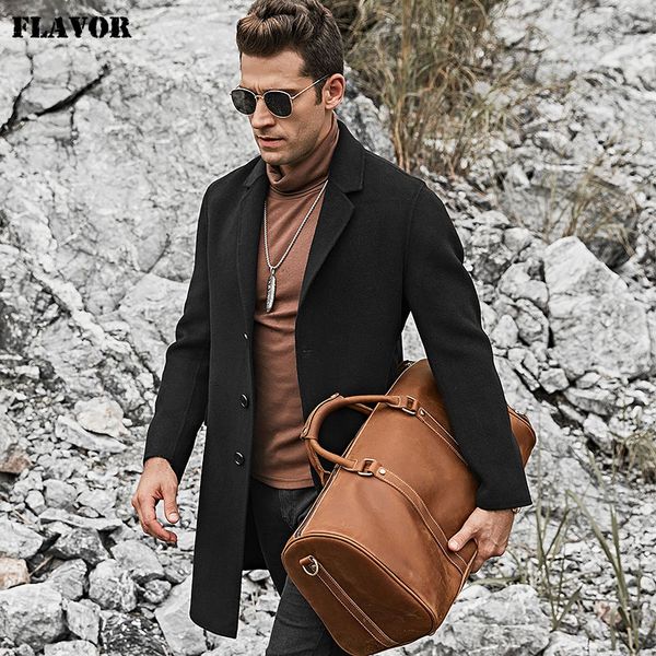 

men's real pure wool coat black warm outwear slim fit jacket genuine wool trench coat