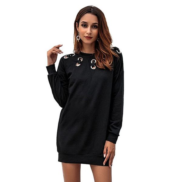 

autumn women's wear new mid length long sleeved dress kw173025, Black;gray