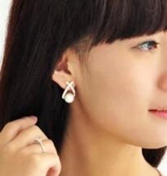 

new european and american fashion new elegant style cross water drill pearl ear nail fashion classic exquisite, Silver